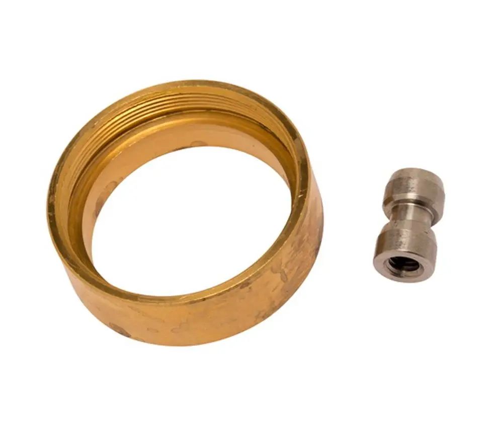 Adapter aus Messing mit Gewinde und Metallstück daneben, geeignet für Anwendungen von IMI Hydronic Engineering, spezifisch für den Einsatz in Heizungsanlagen.